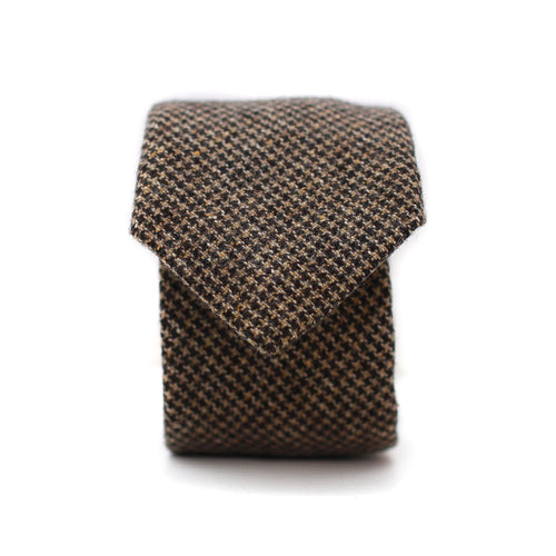 Neck Tie in Brown Houndstooth Wool