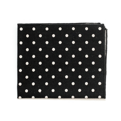 Pocket Square in Black Polkadot Japanese Cotton