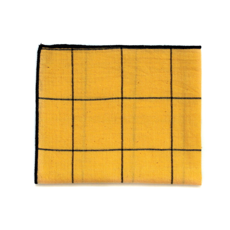 Pocket Square in Yellow Grid Indian Cotton